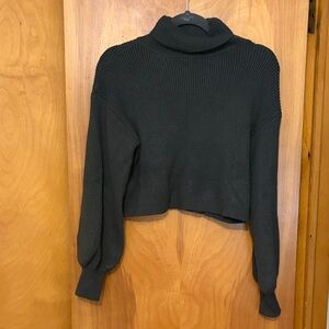 Blue Rain Cropped Turtleneck Sweater in Dark Green